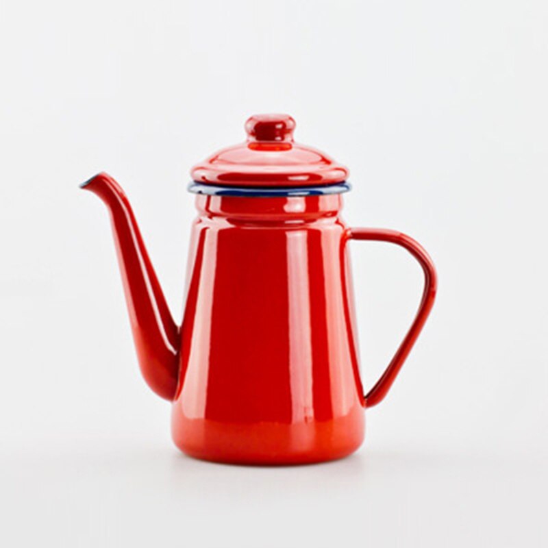 Enamel Pot 1.1L Enamel Coffee Pot Hand Tea Kettle Induction Cooker Gas Stove Universal Red White Blue Electric Kettle Camping