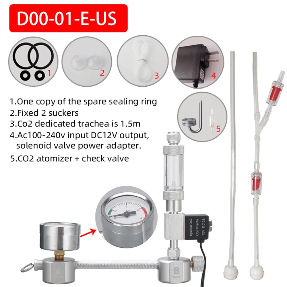 Aquarium DIY CO2 Generator System Kit Bubble Counter Diffuser with Solenoid Valve CO2 Generator for Control of Aquatic Plants: D00-01-E-US