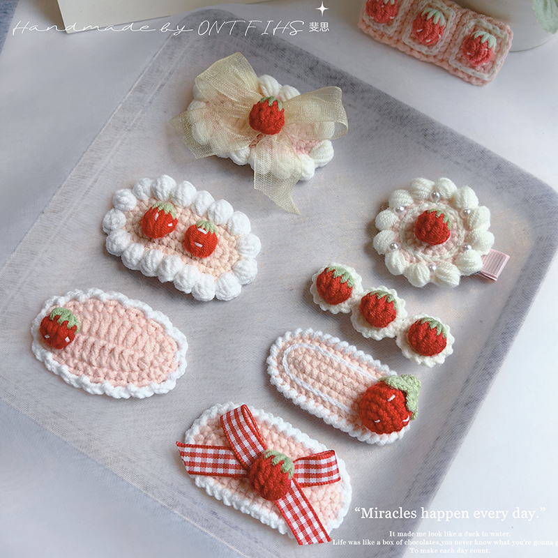 Pinzas para el cabello de fresa de ganchillo hechas a mano para niñas recién nacidas, horquillas a presión de hilo de algodón, horquillas rojas, pasadores BB para niños
