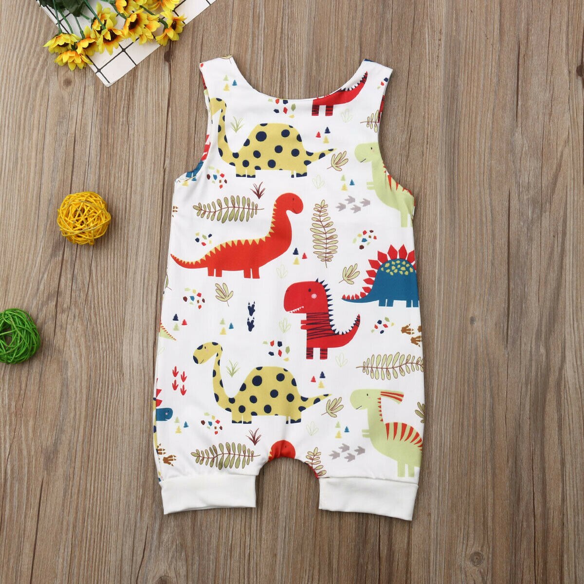 0-24m schattige zomerse baby rompertjes voor meisjes en jongens, bloemenprint en dinosaurussen, mouwloze romper, jumpsuit en zonnepakje.