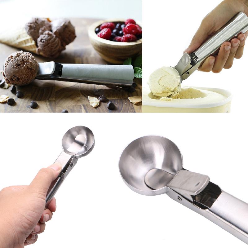 Cuillère à glace en acier inoxydable avec gâchette, cuillère à fruits, ustensile de cuisine