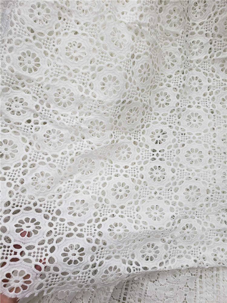 Tela de encaje de guipur de grado clásico para vestido de boda, tejido suave bordado, cordón africano, color blanco puro, amigable con la piel, última NN957-k: Pure white4