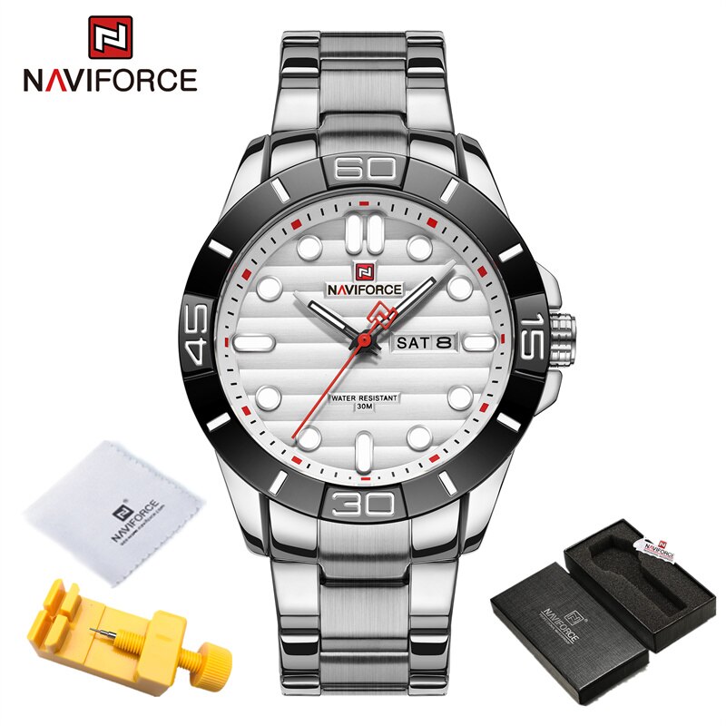 NAVIFORCE – montre-Bracelet lumineuse en acier inoxydable pour homme, à Quartz, étanche, Original, à la: SW BOX