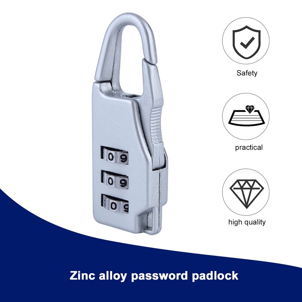 Security 3 Combination Travel zinc alloy Suitcase Luggage Bag Jewelry Boxes Tool Chests Code Lock Zipper Padlock