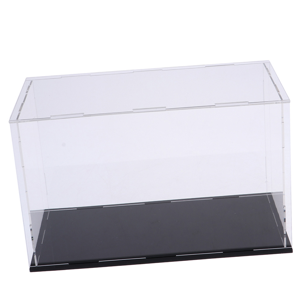 Clear Acrylic Display Case Rack Box Cube Organizer Stand &amp; Black Base for Dolls or Collectibles Model Toys - 23 x 11 x 11 cm