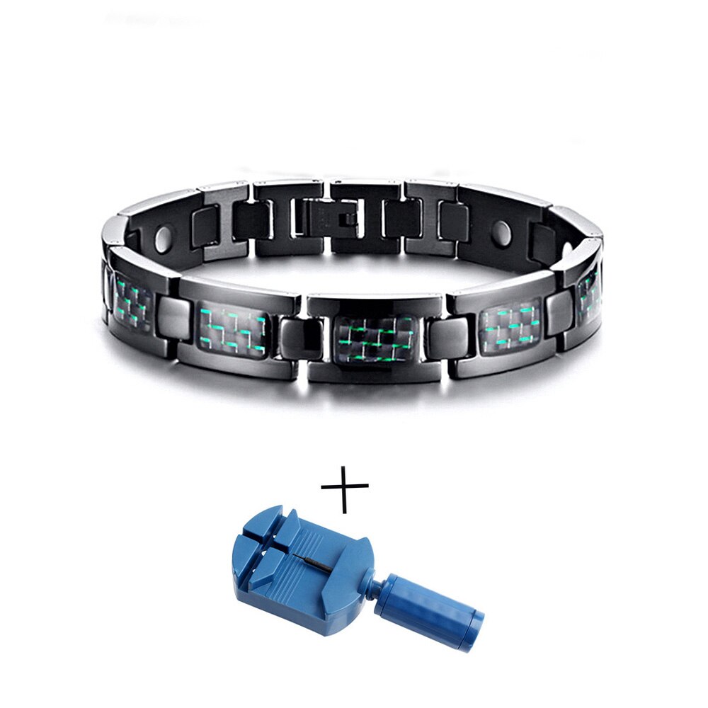 Fine 4u b393 herre blå kulfiber titanium magnetisk armbånd magnet armbånd til smertelindring: Grøn 2