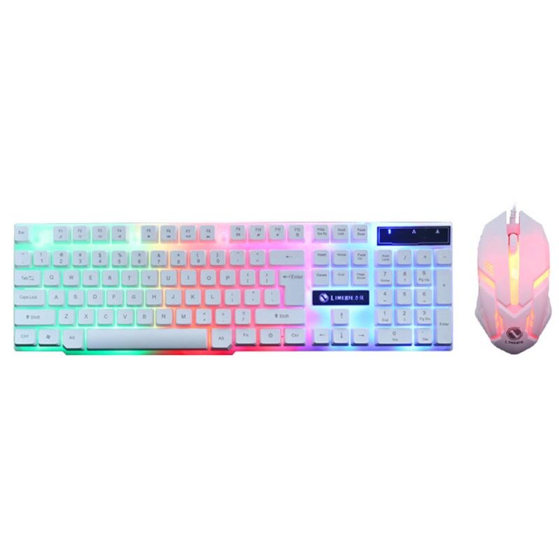 LED Light Gaming Mechanical Feel Keyboard and Wired Mouse Combo Set for Computer PC: White