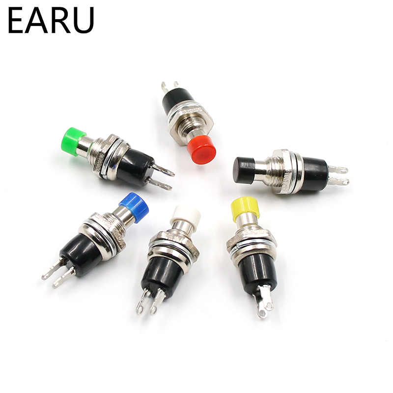 10Pcs Mini Micro DIY 7mm Thread 2 Pins Momentary Push Button Switch Red Black White Blue Yellow Green Lockless Self-rest ON/OFF