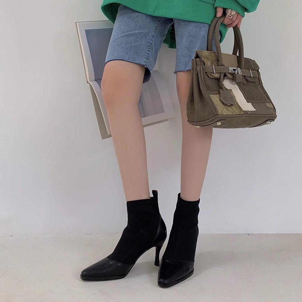 Spidse tå kvinder ankelstøvler sok støvletter dame rhinestone slip on tynde høje hæle pumps vinterstøvler