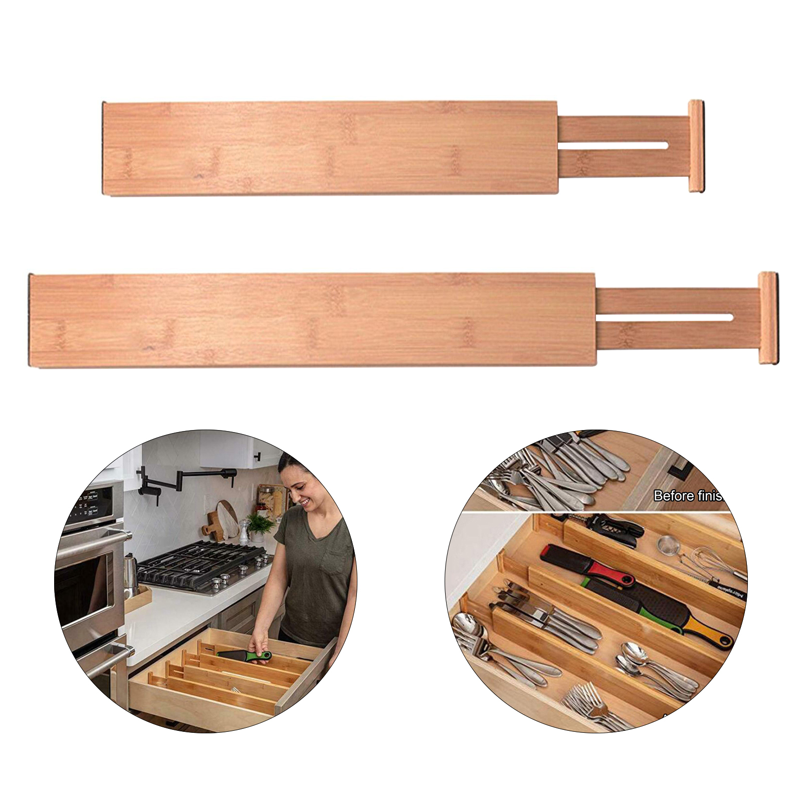 Expandable Bamboo Drawer Dividers Wooden Organizer Kitchen Drawer Bathroom