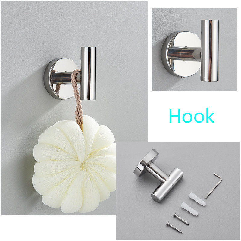 Badkamer Hardware Set Ronde Handdoek Bar Toiletpapier Houder Handdoek Ring Robe Haak Rvs Opknoping Rack Diy, Chroom/Zwart