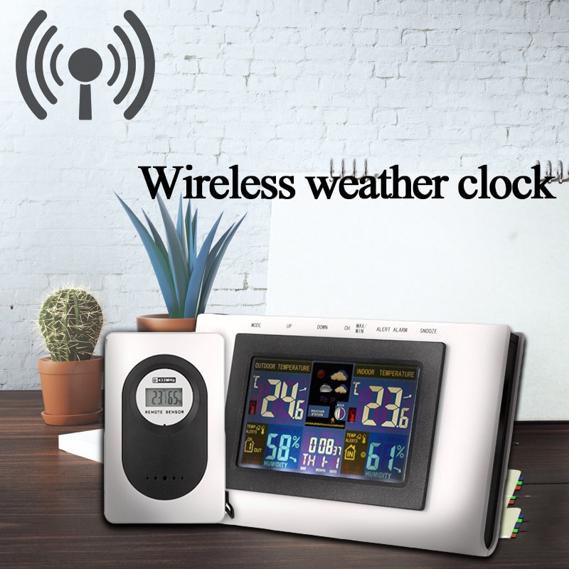 Digital Wireless Weather Clock Station Temperature Humidity Monitor Waterproof Indoor Outdoor Hygrometer Thermometer With Sensor