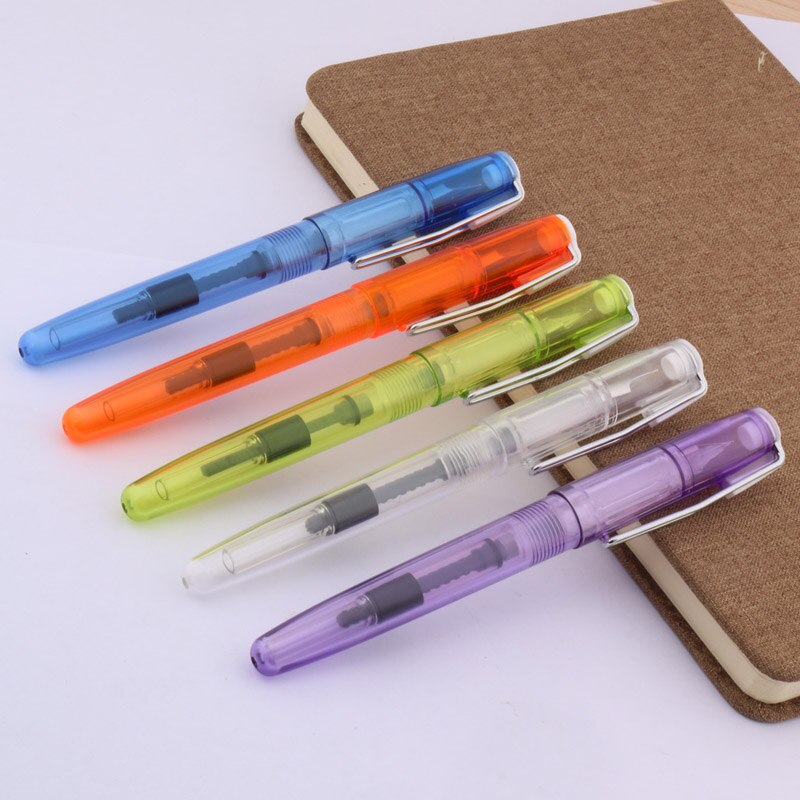 1 pc asas escritório cor transparente roxo prata aço inoxidável nib caneta fonte