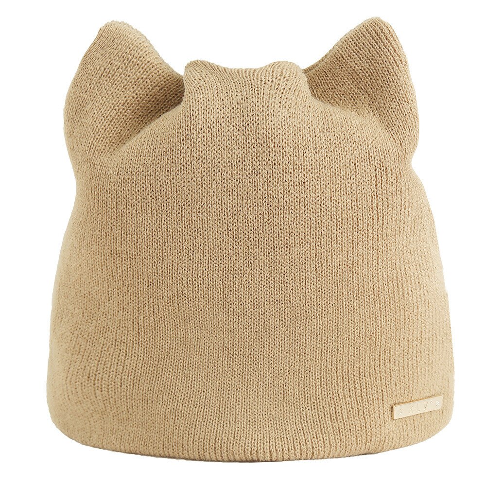 Gorro de otoño e invierno para mujer, gorros cálidos rusos, gorros con orejas de gato, # esw: Beige