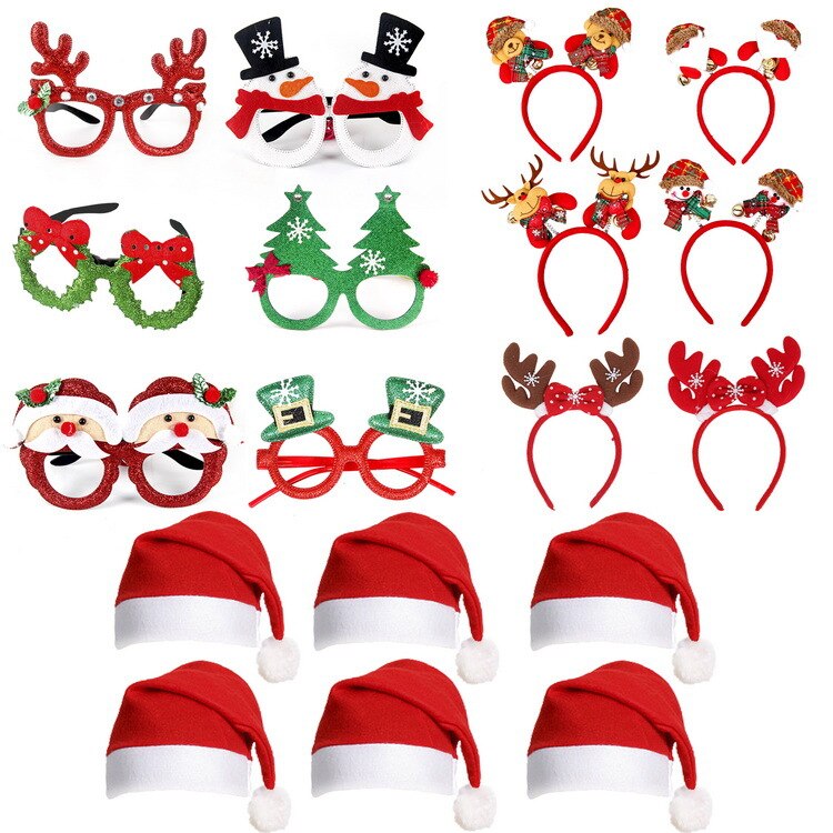 6-20 Stks/set Festival Levert Xmas Glazen Kerst Hoed Creatieve Party Kinderen Volwassen Hoofdband Kerstman Polsband: G-18 Pieces