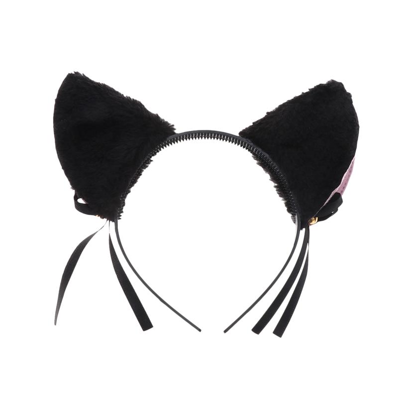 1 pc Cat Ear Headband Black Plush Cute Bowknot Hair Hoop Costume Accessory with Bell