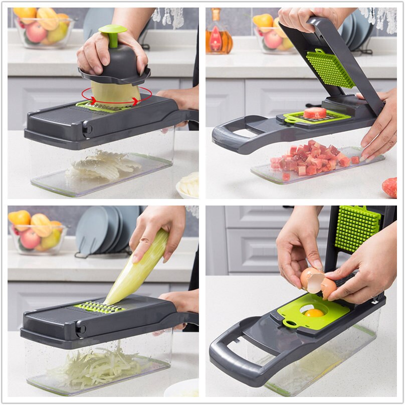 Multifunctionele Groentesnijder Slicer Rasp Cutter Dunschiller Dunschiller Wortel Rasp Afvoer Mand Keuken Tool 12 In 1