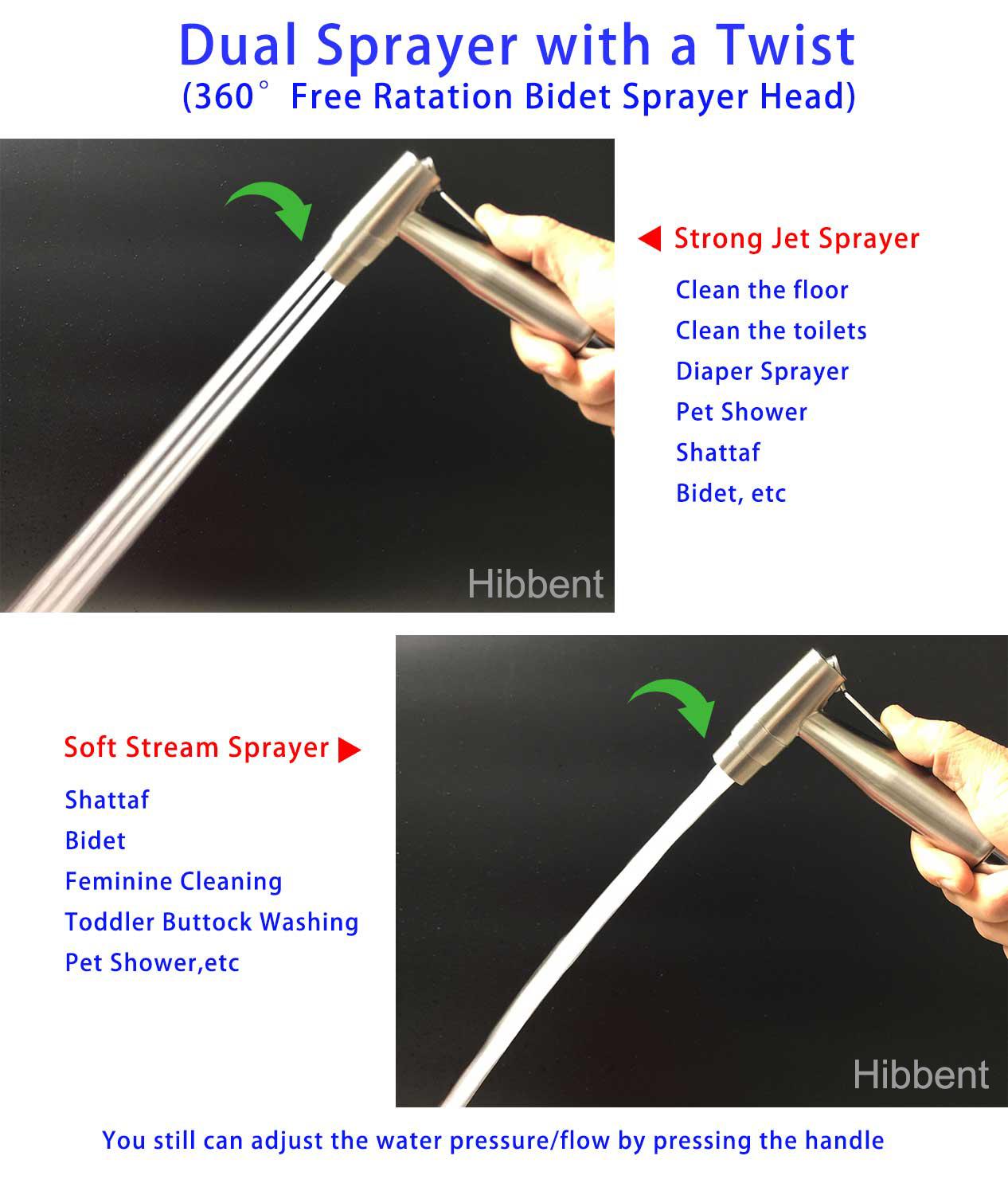 Toilet met twee functies, roestvrijstalen handdouche met bidet, dubbele sproeier, verstelbare douchesproeier voor persoonlijke reiniging