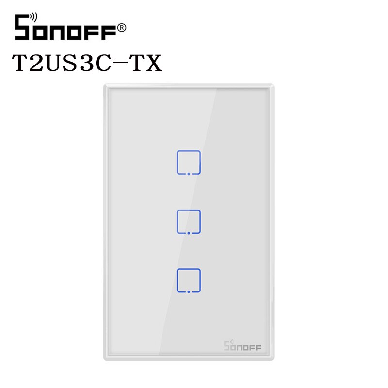 Sonoff-enchufe inteligente TX T2 US 1/2/3 entradas, Control remoto, Wifi, táctil, RF433mhz, funciona con Alexa: White 3 Gang