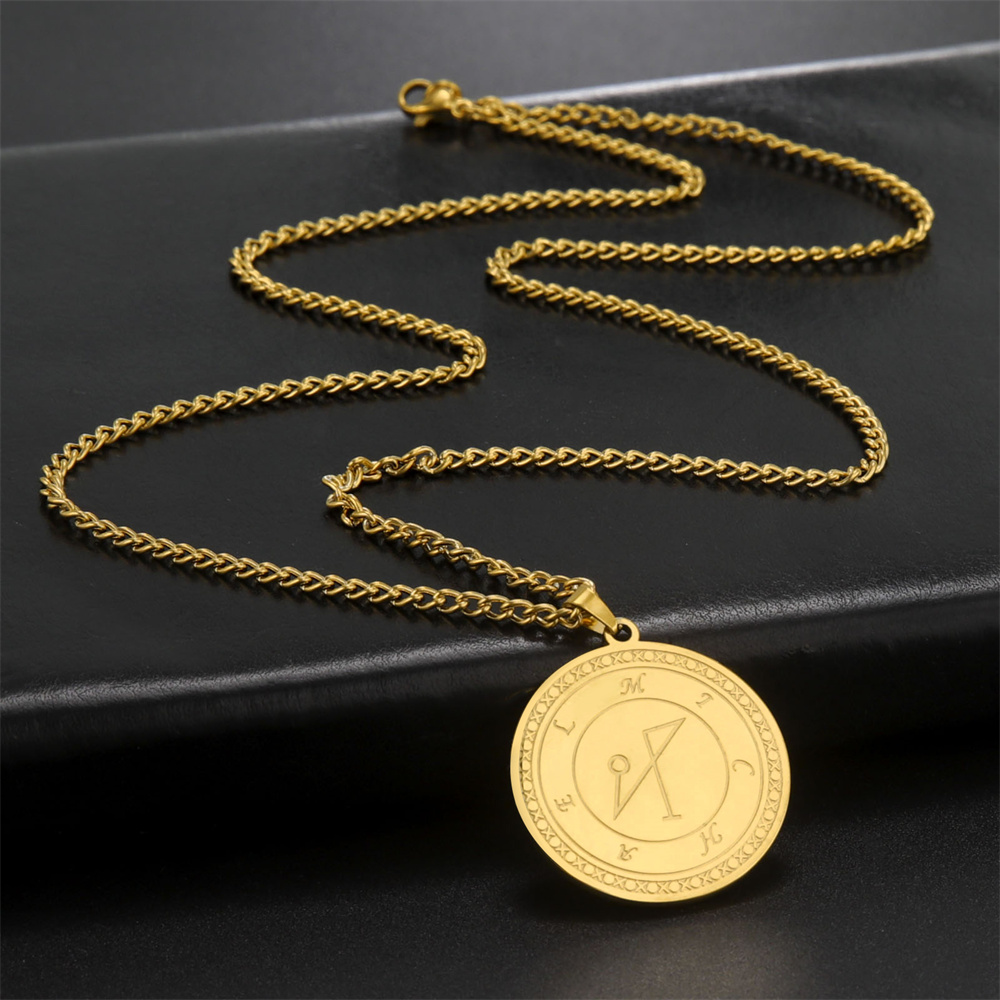 EUEAVAN Zegel Van De 7 Aartsengelen Hanger Ketting Sleutelhanger Voor Mannen St. Michael 7 Aartsengelen Seal Spirituele Bescherming Amulet Medaille Heidense Sieraden Vrouwen (gouden set