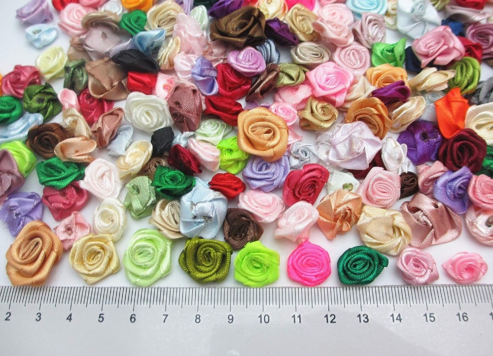 50 ocs 15mm mix väri pieni ruusu kukka mini käsintehty satiini nauha ruusun pää häät scrapbooking koristeet vaatetarvikkeet