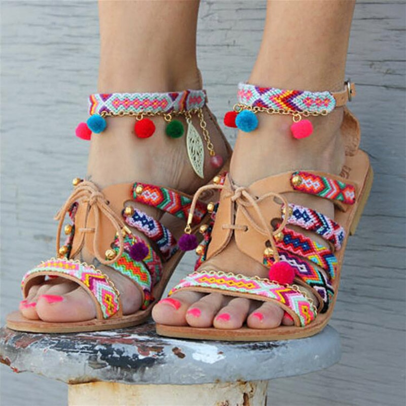 Sandalias bohemias con plataforma para mujer, zapatos de punta abierta, informales, para playa, verano,