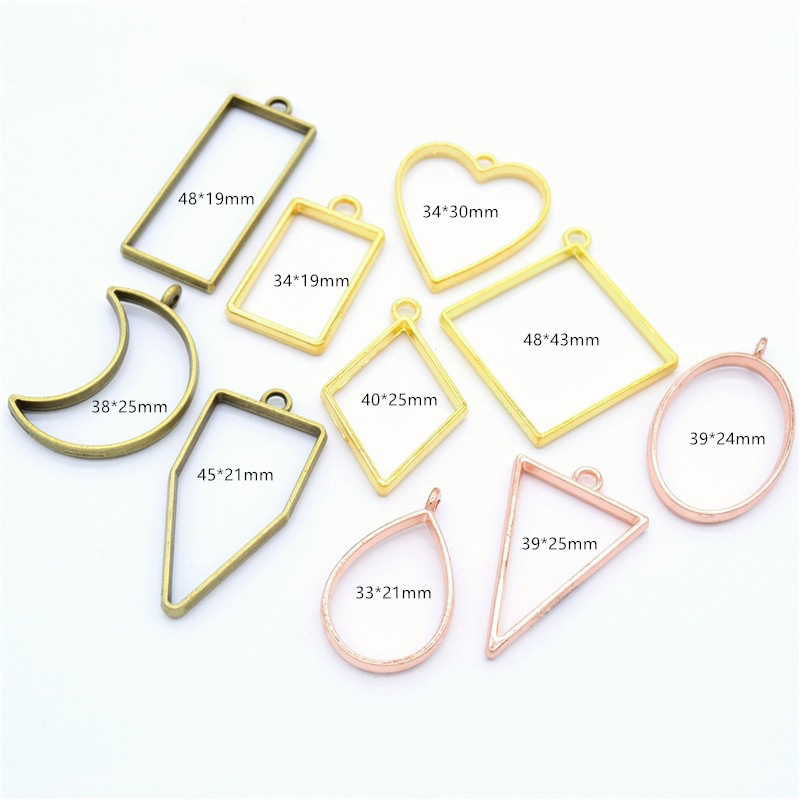 10 stks/30 stks Geometrische Figuur Charme Holle Lijm Lege Hanger Metaallegering DIY Armband Ketting Oorbellen Handgemaakte Bezel Mold