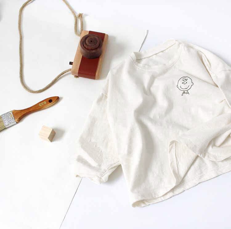 Summer Baby Boys Cotton T-shirts Long Sleeve Loose Tops Kids Girls Cartoon Tees Soft Children T Shirt: LE200408white / 5T