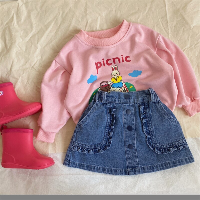 2022 Spring Summer New Girls&#39; Lace Denim Skirt Children&#39;s Korean Cotton Clothes