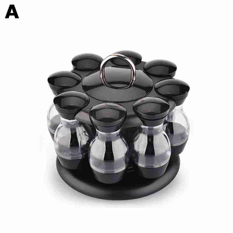 Roterende Cruet Kruiderij Kruiden Potten Set Voor Specerijen Peper Sprays Flessen Zout Shakers Houder Keuken Opslag Rack Organizer: A