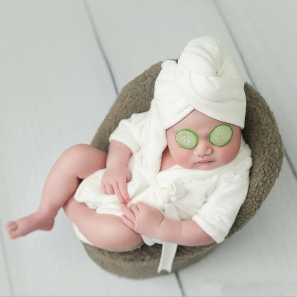 Peignoir de nuit pour enfants, ensemble 2 pièces, pour garçons et filles de 0 à 6 mois, vêtements de photographie, en pur coton épais, blanc, rose, été