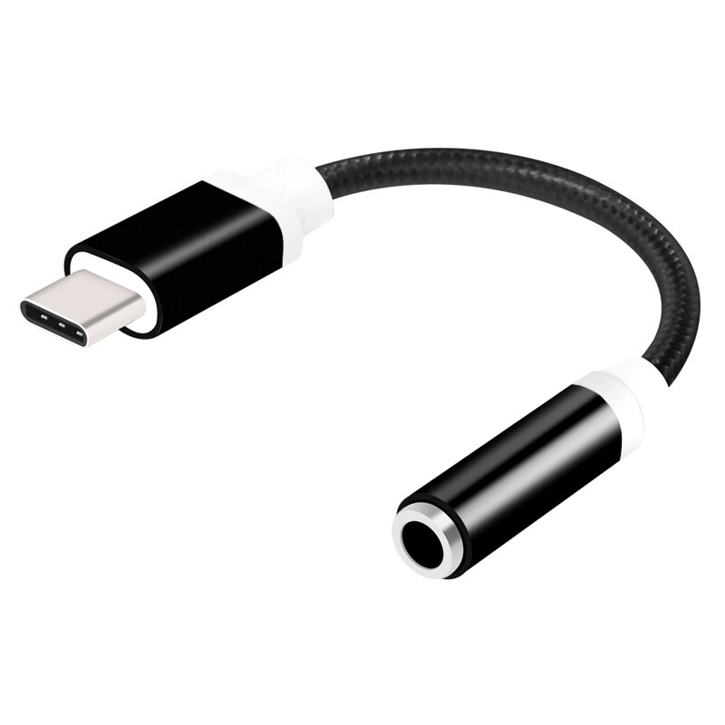 Type-C tot 3.5mm Oortelefoon kabel Adapter usb 3.1 Type C USB-C male naar 3.5 AUX audio vrouwelijke jack voor Samsung Huawei Xiao mi mi 8 A2: Black