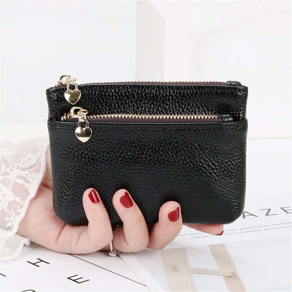 Neue Frauen Brieftasche Mini PU Leder Weibliche Geldbörse Karte Halter Kurze Geldbörse Geldbörsen Kleine Geldbörse Zipper Keychain tasche: Black-Size 2