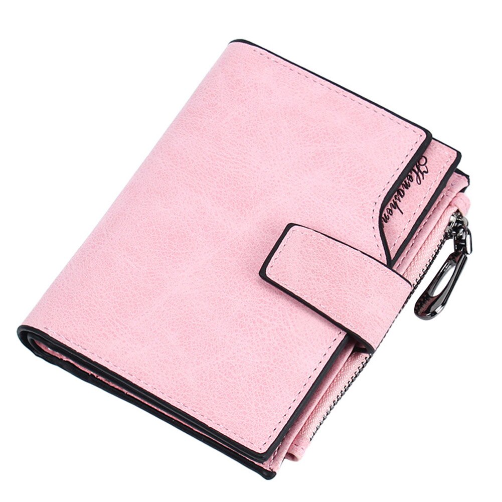 Carteira curta feminina vintage couro plutônio pequena bolsa com zíper titular do cartão moeda bolso xin-grátis: Rosa