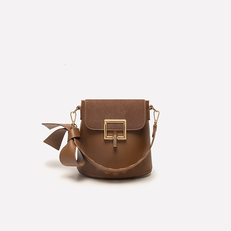 Vintage strik handtassen dames trendy eenvoudige leren effen kleur bucket bag sac a main bolsas feminina: Khaki
