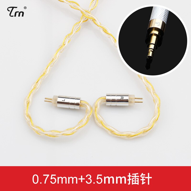 TRN 8 Core Silver Plated Cable HIFI Earphone MMCX/2Pin Connector Use For TRN V90 BA5 V10/V20/V60 V30 TRN V80 IM1 IM2 X6: gold 0.75 3.5MM