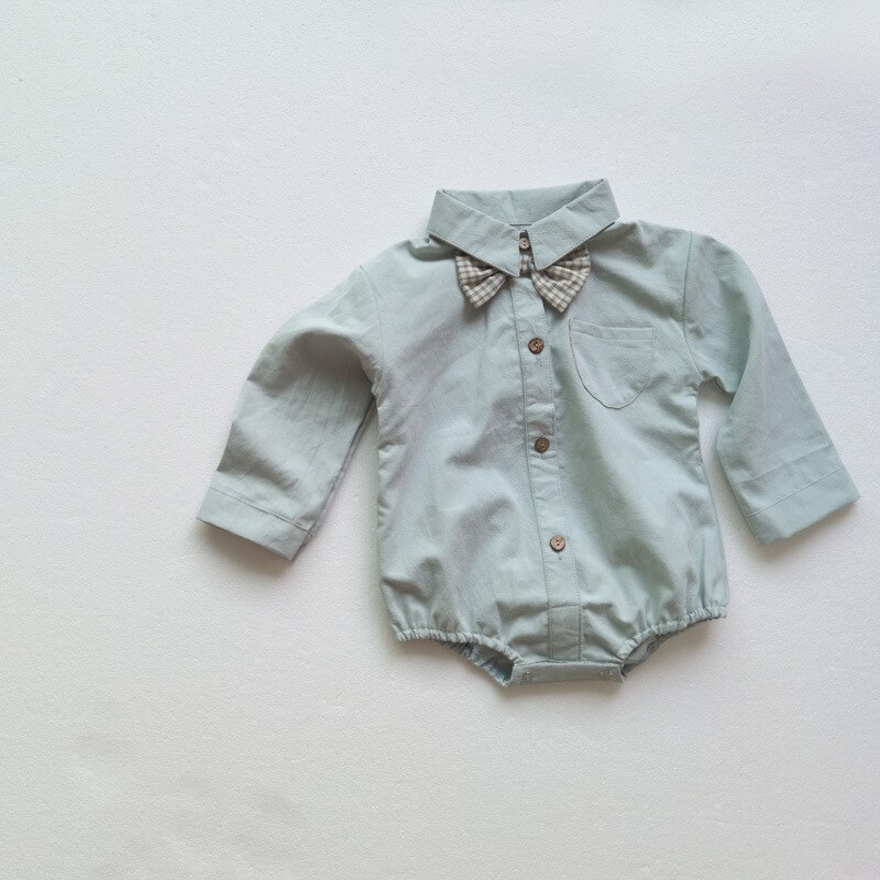 7608 Herfst Koreaanse Baby Jongens Gentleman Romper Kinderen Strikje Een Jaar Oude 100 Dag Lange Mouw shirt Romper