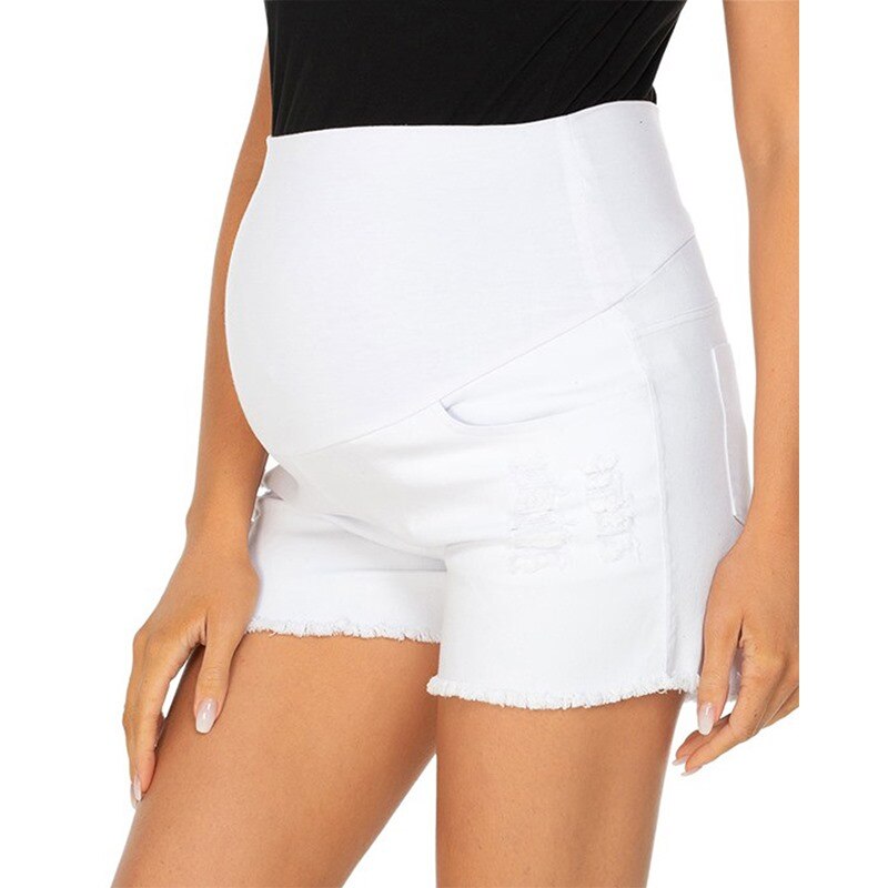 Mternity kurze Hose Schwangerschaft Hosen Frauen Grün Patchwork Mini Jean Kurze Hosen Sommer Lässig Schwangere Kleidung Elastische Taille Bauch: Weiß / S