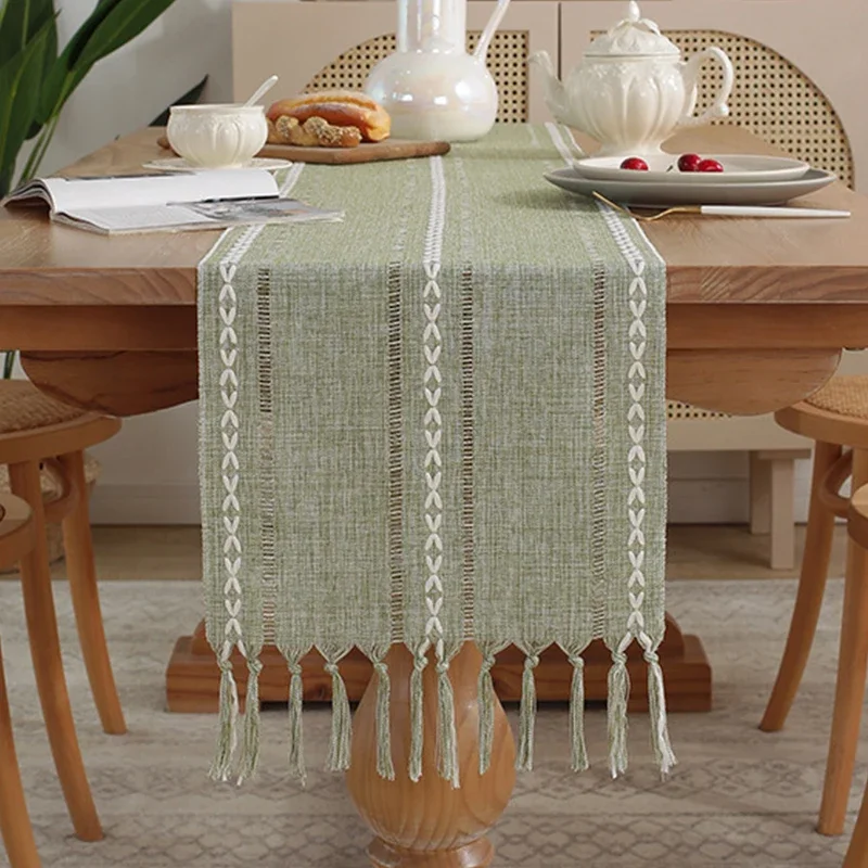 Bordlöpare i 1pc med tofsar, rustik duk i lantlig stil för babyshower, födelsedagsfest, bröllopsbordstillbehör