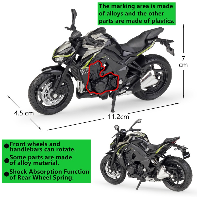 WELLY 1:18 Kawasaki Z 1000 R Diecast Alloy Motorcycle Model Toy For Children Birthday Toys Collection