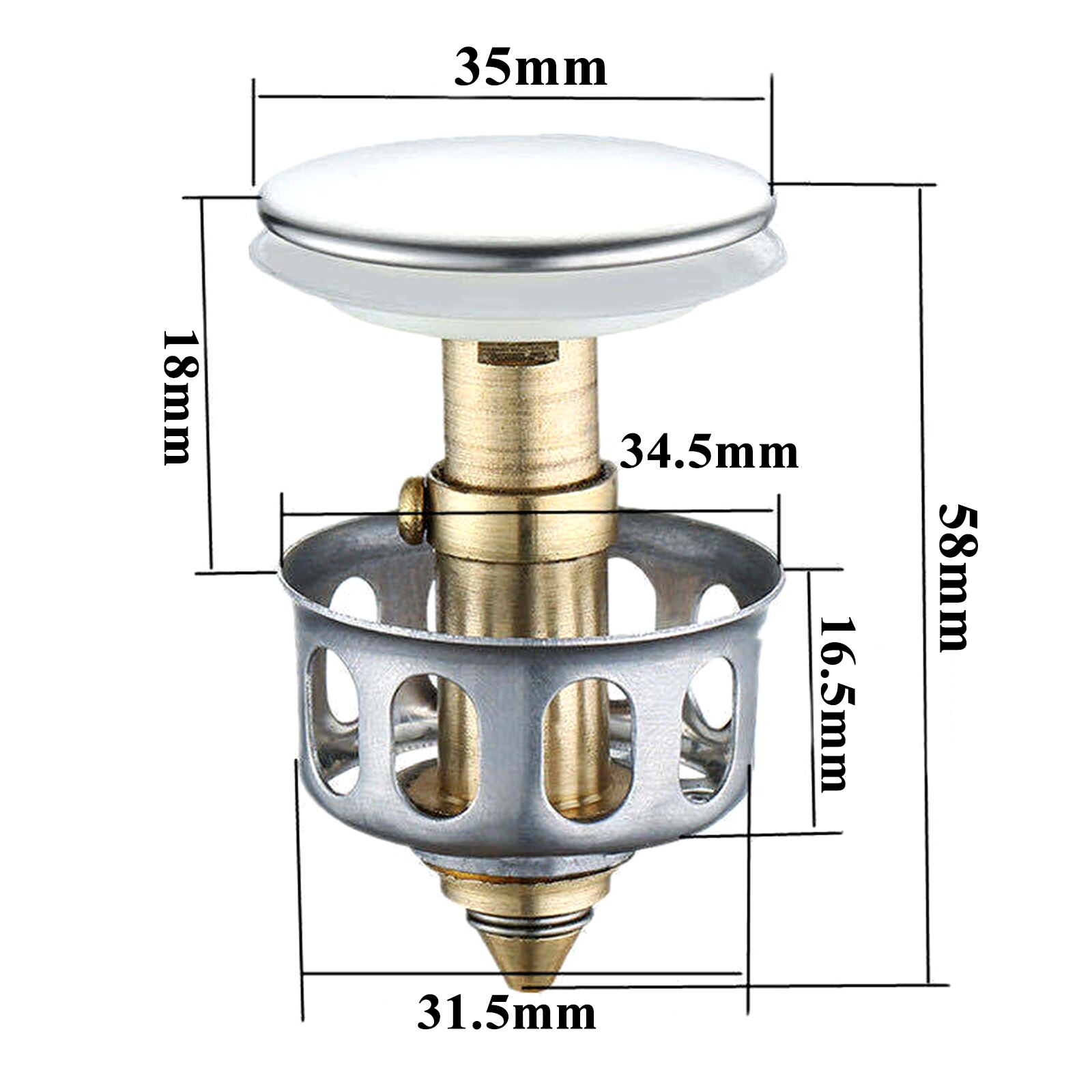 35mm Solid Brass Sink Overflow Cap Round Hole Cover For Bathroom Sink Up Drain Stopper Copper Bouncing Core Filter Cover