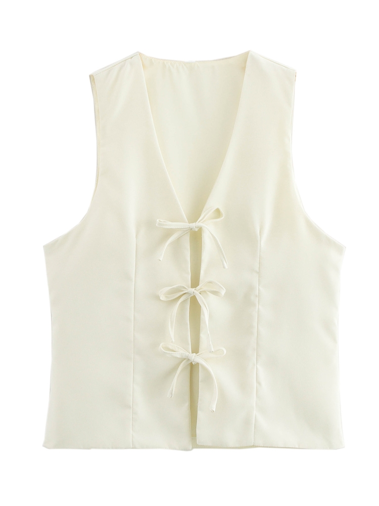 Xnwmnz forårs- og dame-sofistikeret vest klassisk efterårs- og dame-ærmeløs top med flæser, normal pasform, v-kravevest: M / Hvid