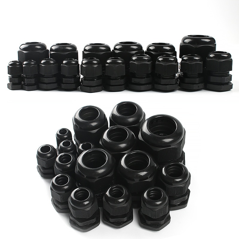 Waterproof Cable Gland 10pcs Cable entry IP68 PG7 for 3-6.5mm PG9 PG11 PG13.5 PG16 PG19/21/ White Black Nylon Plastic Connector
