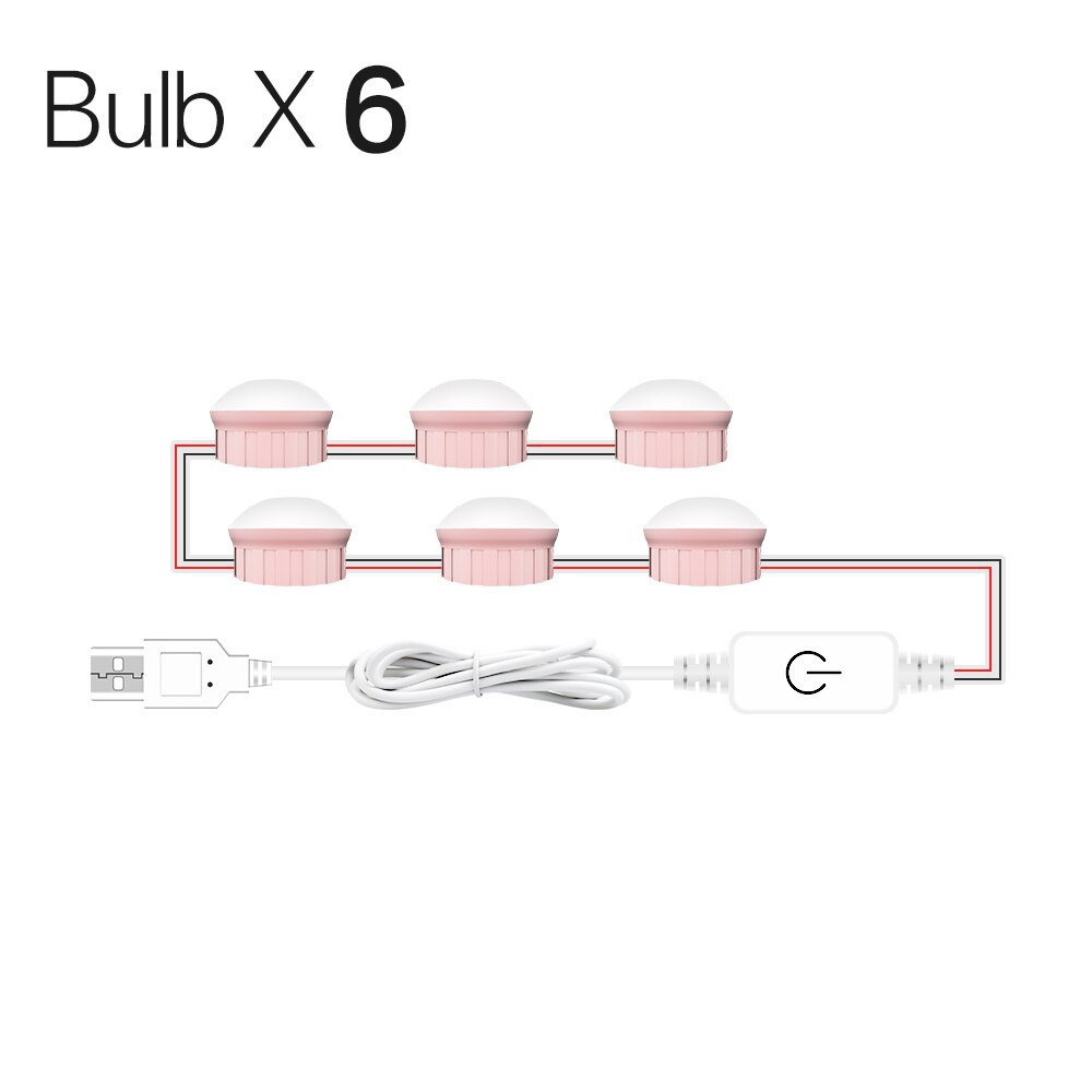 Make up Furniture Lighting USB Port Makeup Vanity Mirror Light Bulb Kit 12V Touch Dimmable Decor Hollywood Dressing Table Lamp: 6 Bulbs Pink