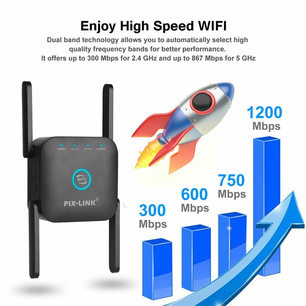 WiFi Range Extender Signal Booster 1200Mbps Amplifier Internet Wireless Repeater Wireless Range Extender Amplifier