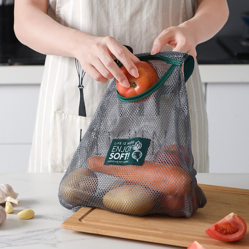 1/2Pcs Kitchen Reusable Vegetable Fruit Storage Mesh Bag Produce Hanging Grocery Shopping Bags Net For Groceries Organizer