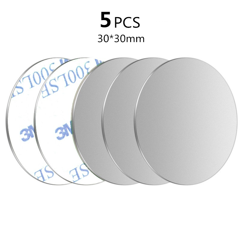 Placa de Metal adhesiva para coche, soporte magnético para teléfono, sin imán, 1, 3 o 5 unidades: 5Pcs Silver 30x30