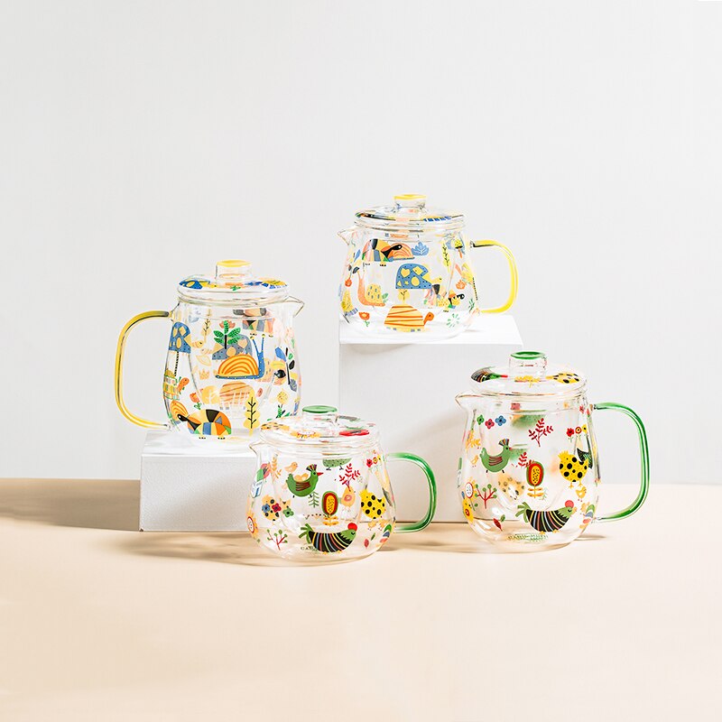 Braziliaanse Stijl Schildpad Kip Afdrukken Theewaar Glazen Theepot Voor Kachel Hittebestendige Temperatuur Explosieveilige Thee Zetgroep