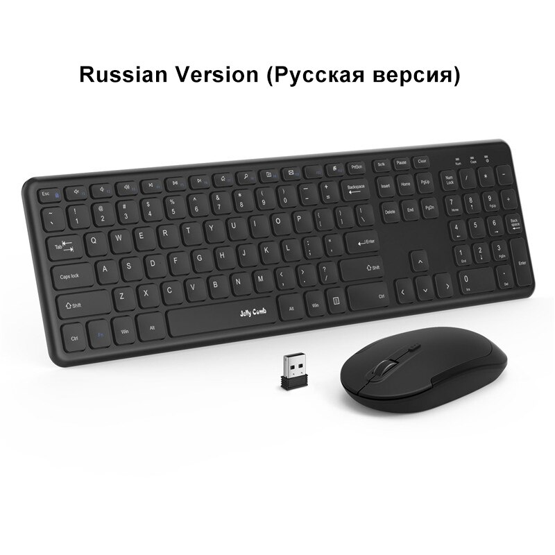 Jelly comb ultra slank 2.4 ghz usb tastatur og mus combo for pc laptop vindu  xp 7/8/9 ergonomisk tastatur og mus i full størrelse: Russisk utgave
