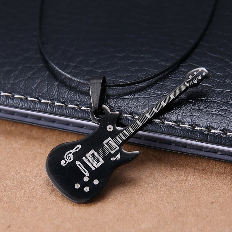 Collar de guitarra de para hombres y mujeres, Gargantilla con colgante de violín, cadena de cuerda de cuero de acero inoxidable, joyería para niños, para parejas de